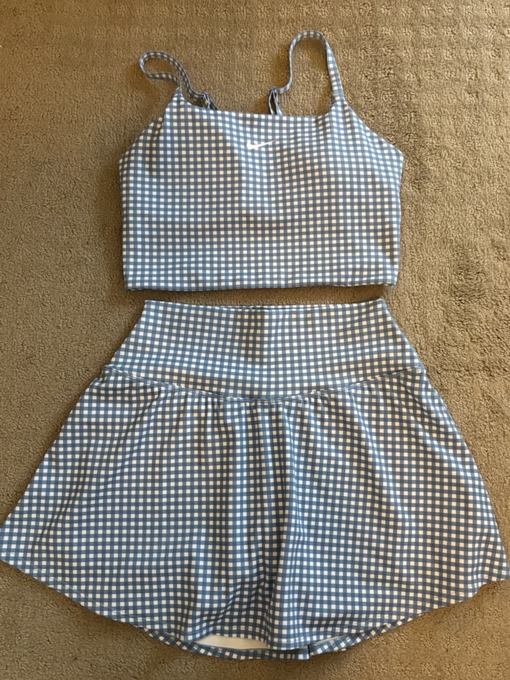 Nike Gingham Blue Crop Tank and Skirt Set size Small— like new!